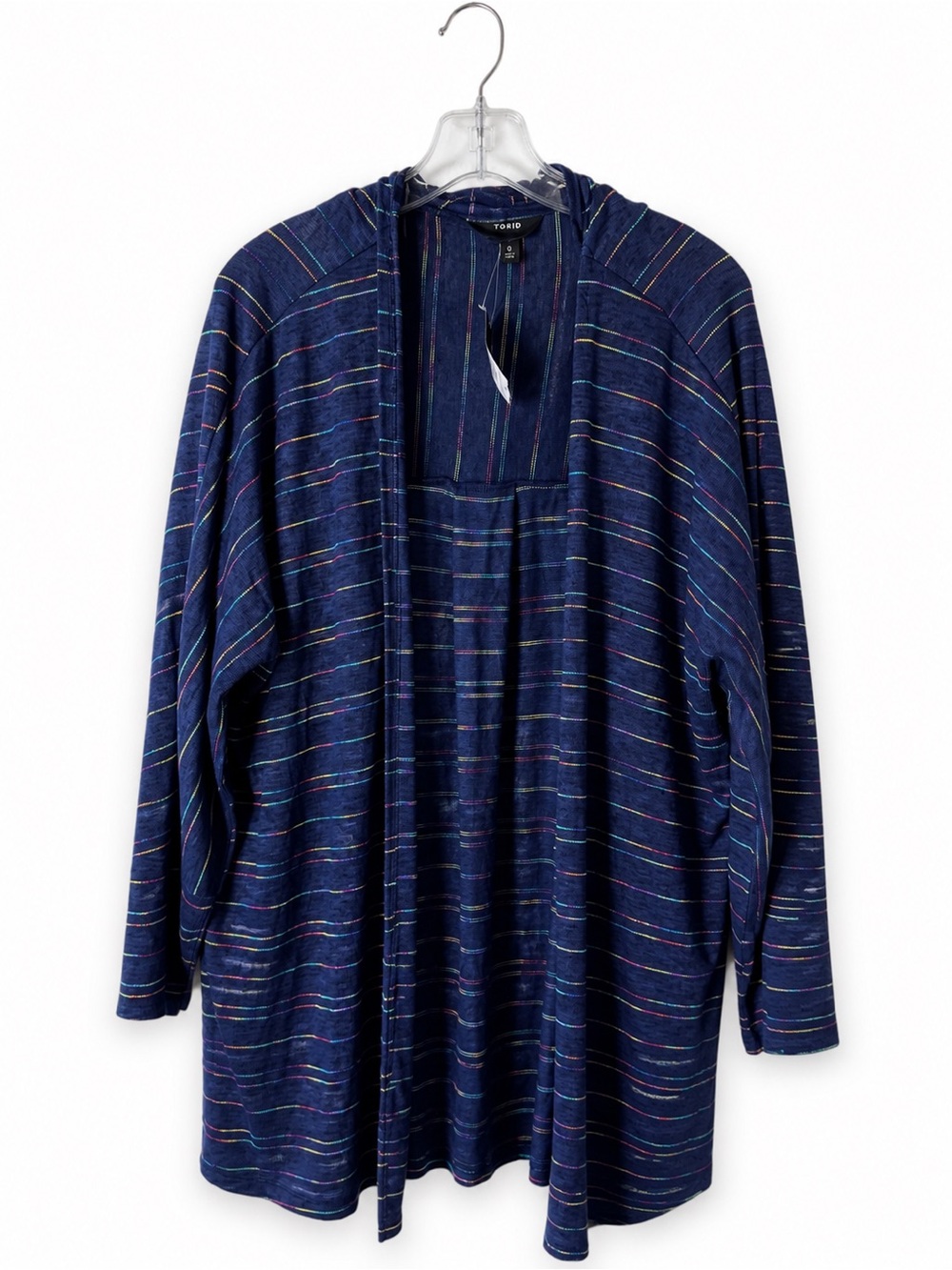 torrid Navy Multistripe Open Hooded Cardigan